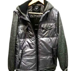 Urban Republic Boys Youth Puffer Vest Fleece Sleeve Gray Hoodie full Zip Sz Med